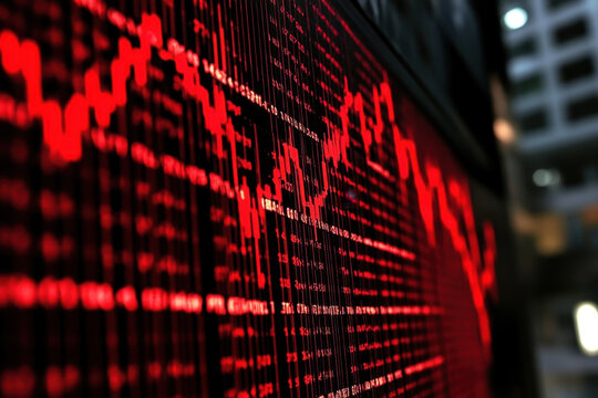 Red screen displaying binary numbers, creating a digital pattern.