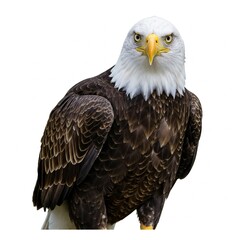 Obraz premium Majestic bald eagle isolated on white background, perfect for wildlife photography, patriotic themes, and nature conservation projects 