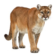 Obraz premium Cougar (Mountain Lion) isolated on white background, high-resolution wildlife stock image of a powerful North American predator 