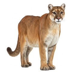 Obraz premium Powerful Cougar (Mountain Lion) isolated on white background, high-resolution wildlife image, perfect for nature stock photography and big cat visuals 