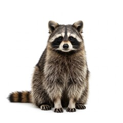 Fototapeta premium Adorable raccoon isolated on white background, detailed wildlife stock image for nature and conservation themes 
