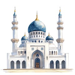 Obraz premium Majestic Mosque Illustration Architectural Detail of a Grand Islamic House of Worship.