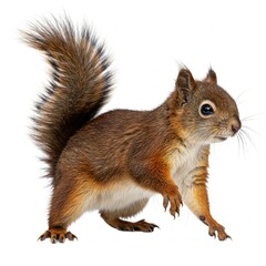 Fototapeta premium Adorable bushy-tailed squirrel isolated on white background, perfect wildlife stock image for nature lovers 