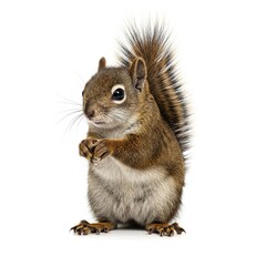 Fototapeta premium Cute and curious squirrel isolated on white background, perfect for wildlife and nature stock photography 