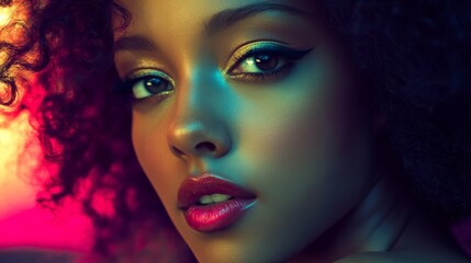 Colorful Artistic Makeup on a Beautiful Girl, Close-Up Portrait, Vibrant and Expressive
