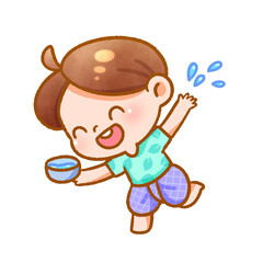 Cheerful Child Playing with Water Festive Handdrawn