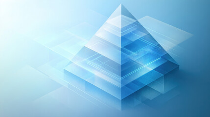 Consulting firm PPT: steel blue isometric pyramid with logic flow暗示 — 85% blank strategy-ready canvas
