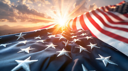 American Flag at Sunset: Patriotism and Pride