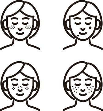 美容　肌　シミ　医療　治療　美容医療　人物　女性　ラインアイコン　線　シンプル　イラスト素材セット