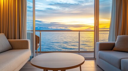 Fototapeta premium Elegant Cruise Ship Suite with Ocean View