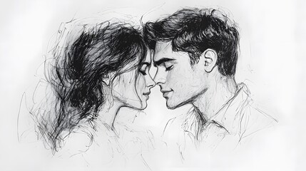 Fototapeta premium Close-up sketch of a romantic couple
