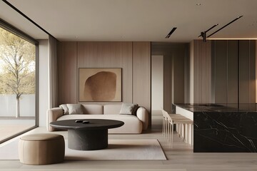 Fototapeta premium A modern living space with a large window and sofa