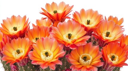 Bright and Colorful Blooming Cactus Flowers on White Background