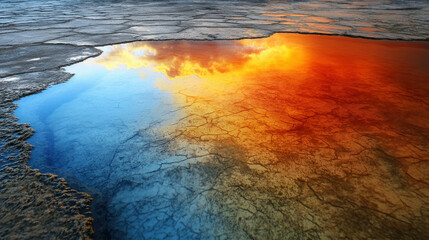 Colorful Reflection in Cracked Ground with Dramatic Skies at Sunset