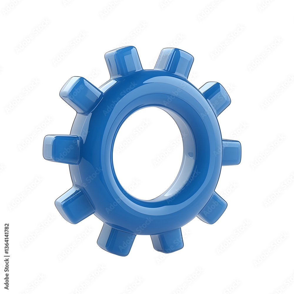 Poster a close up 3d render of a translucent blue crystal gear or cogwheel icon with a soft ethereal glow a