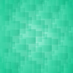 Abstract teal green background with overlapping transparent squares, modern graphic design, digital art