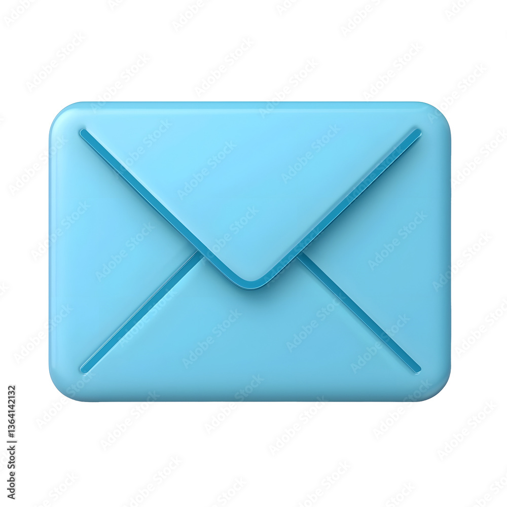 Aufkleber futuristic blue glass email envelope icon with a smooth reflective gradient texture and soft glowing