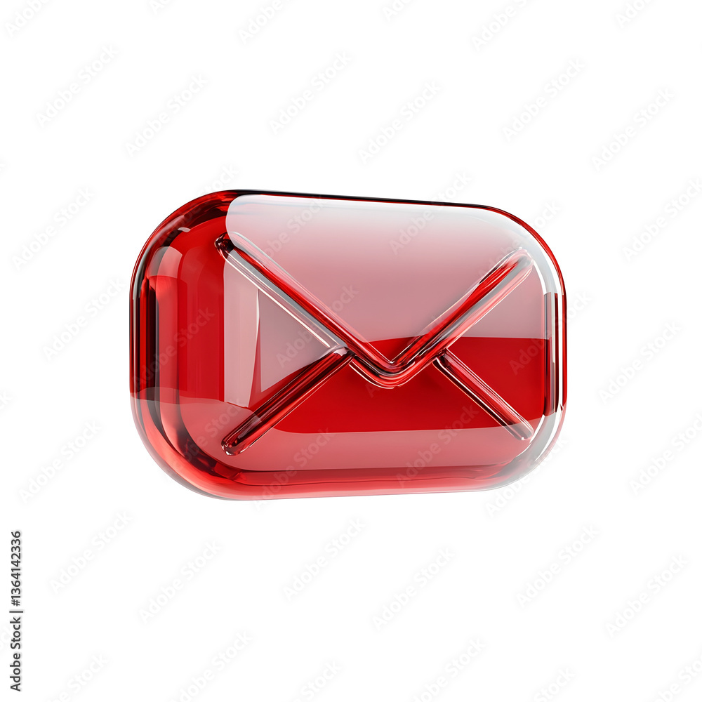 Aufkleber A close up 3D rendered image of a red glass UI email envelope icon with a soft iridescent glow and a reflective crystal like surface showcasing a futuristic and elegant digital interface design