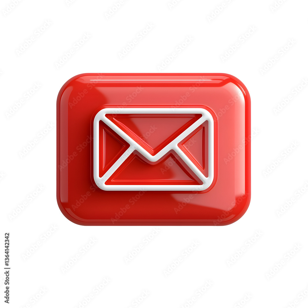 Aufkleber Close up photography of a high tech red glass UI icon featuring a holographic email envelope with a subtle iridescent glow sleek rounded edges and a smooth transparent finish