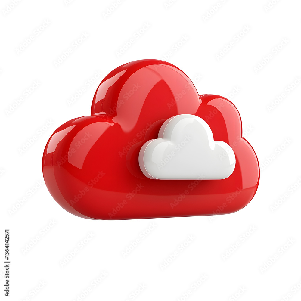Poster minimalist and modern red cloud icon with a luxuriously smooth glossy texture and subtle lighting re