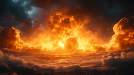 Obraz premium Fiery Sunset with Dramatic Cloudscape.