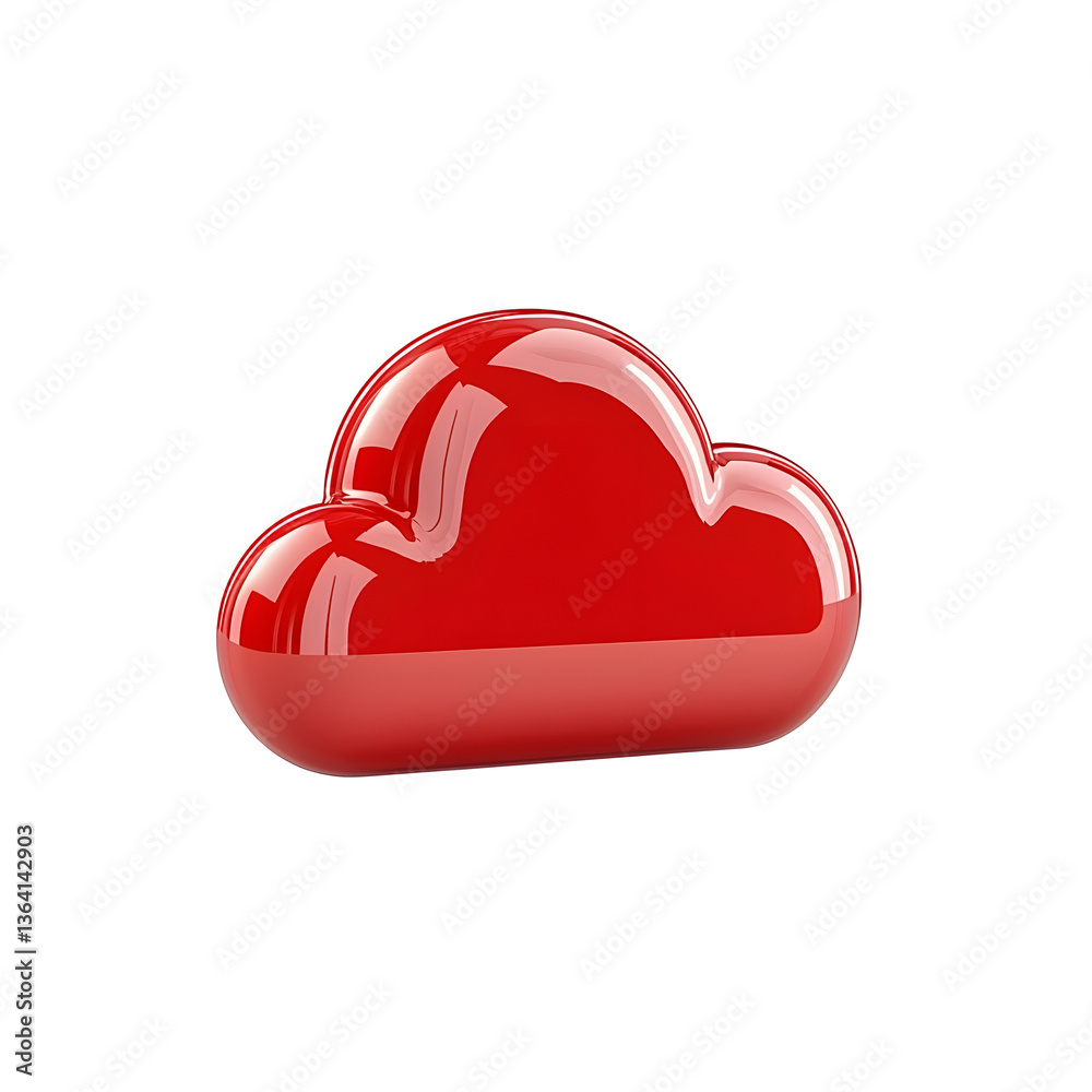 Aufkleber Shiny metallic red chrome cloud shaped icon with a polished reflective finish and rounded contours perfect for a modern premium digital user interface or application design