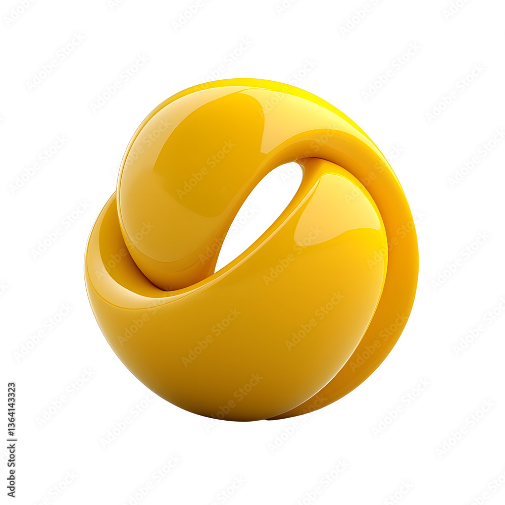Poster Smooth polished abstract object with a golden yellow fluid wave and ripple effect creating a dynamic and modern visual design