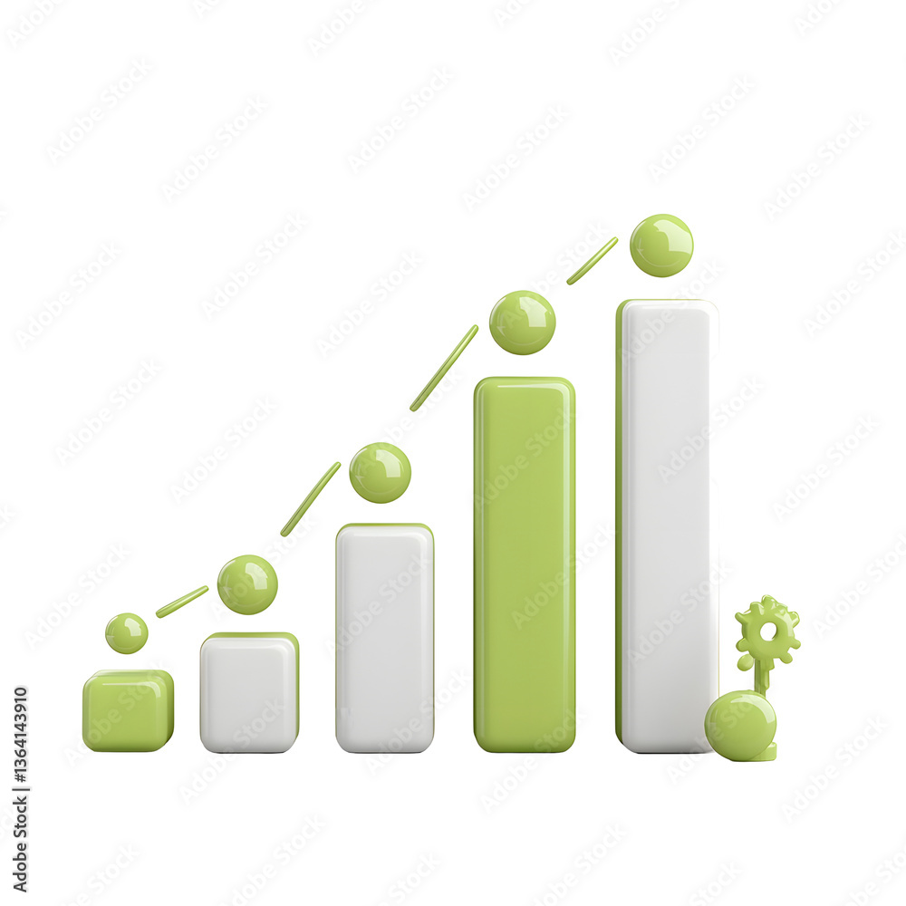 Leinwandbilder Minimalistic green matte UI icon depicting a bar graph for data visualization and digital dashboards with a smooth non glossy finish and subtle clean details