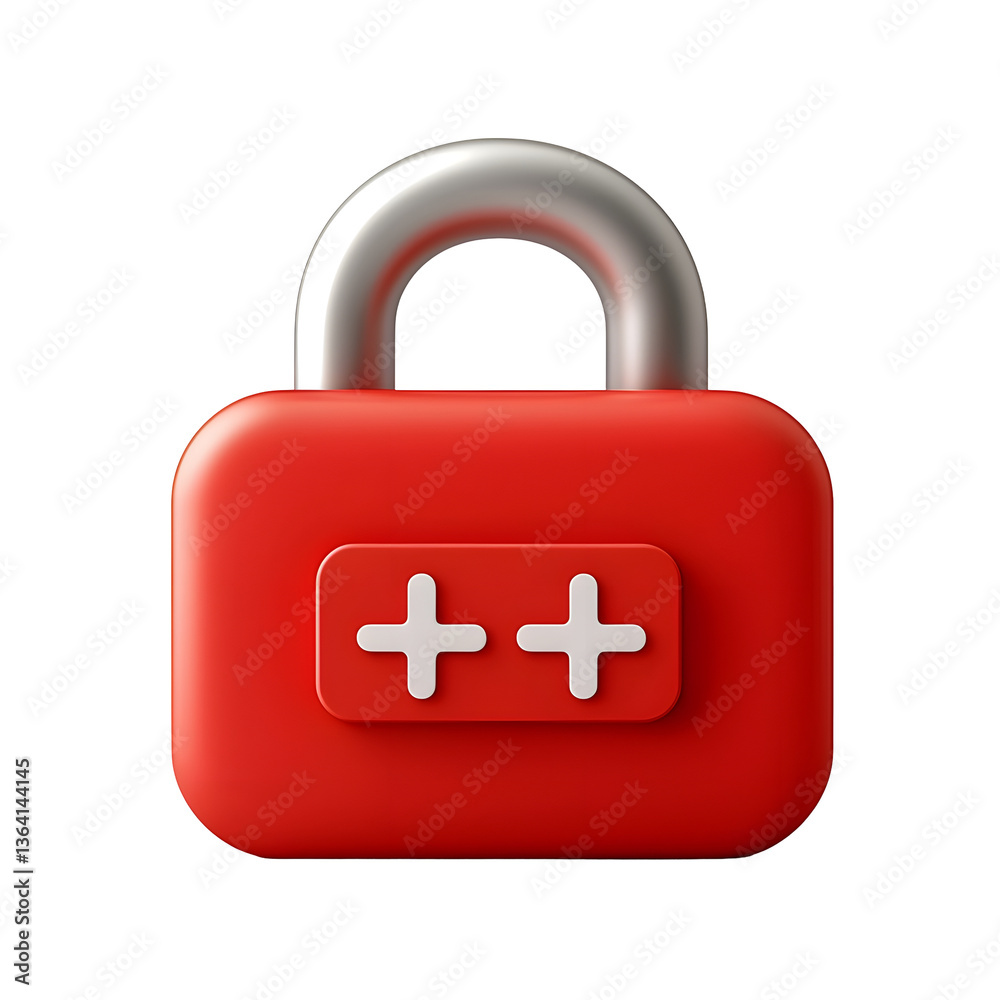 Poster Vibrant red padlock icon with a polished silver metal shackle and a rectangular password input panel featuring three bold white asterisks conveying a sense of security and interactivity