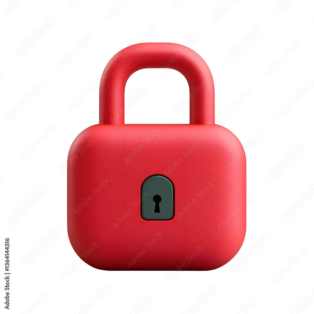 Poster Close up photography of a modern minimalist red padlock icon with a smooth glossy surface and rounded edges representing security privacy and access control
