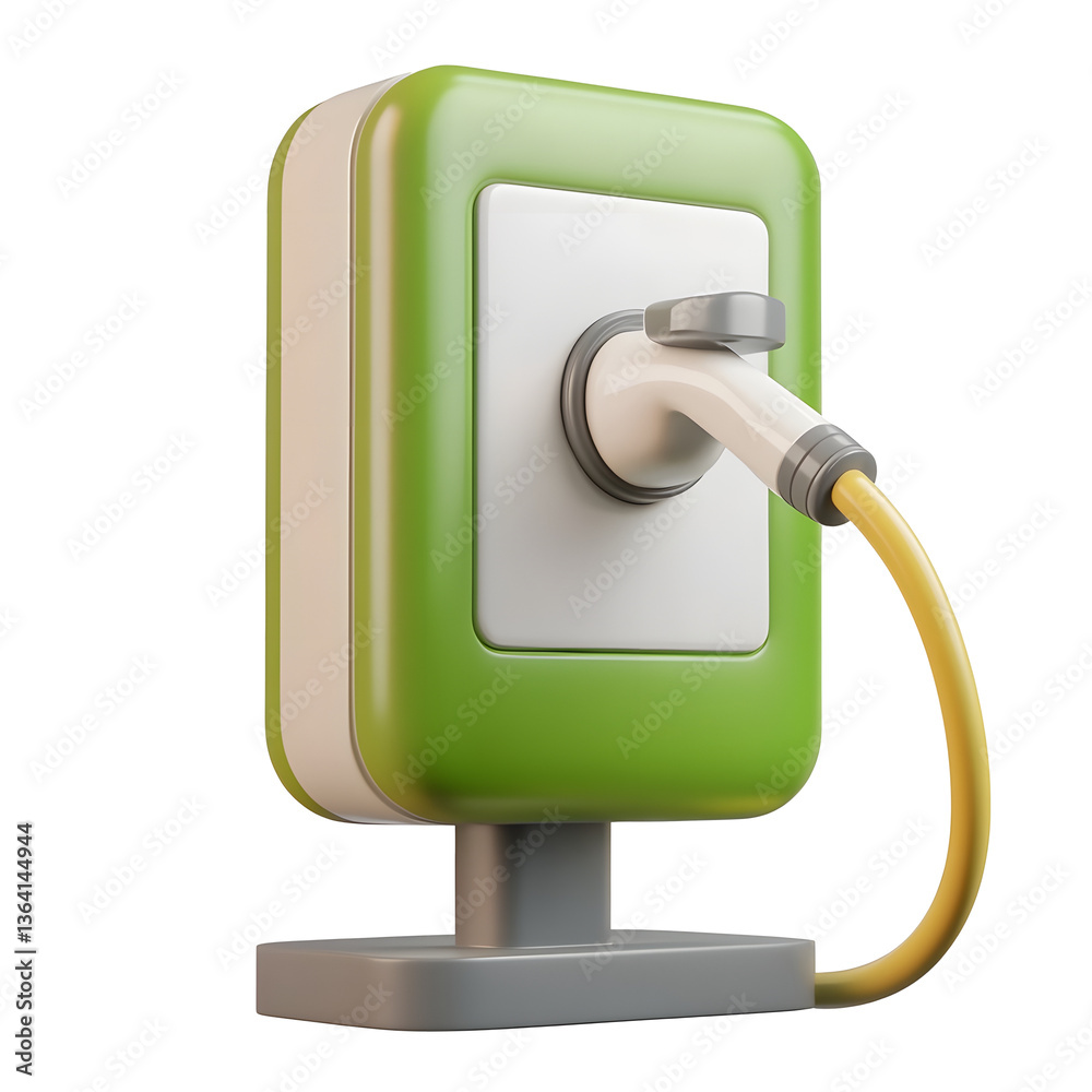 Poster sleek and modern 3d rendered electric vehicle charging station with a minimalist water inspired gree