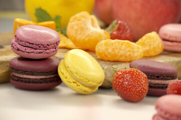 Abstract texture group of macaroons and fruits