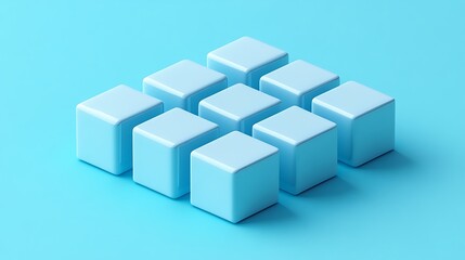Obraz premium Surreal Blue Blocks in Cloudy Cityscape, Surreal image of tall blue rectangular blocks emerging from clouds, creating an ethereal cityscape