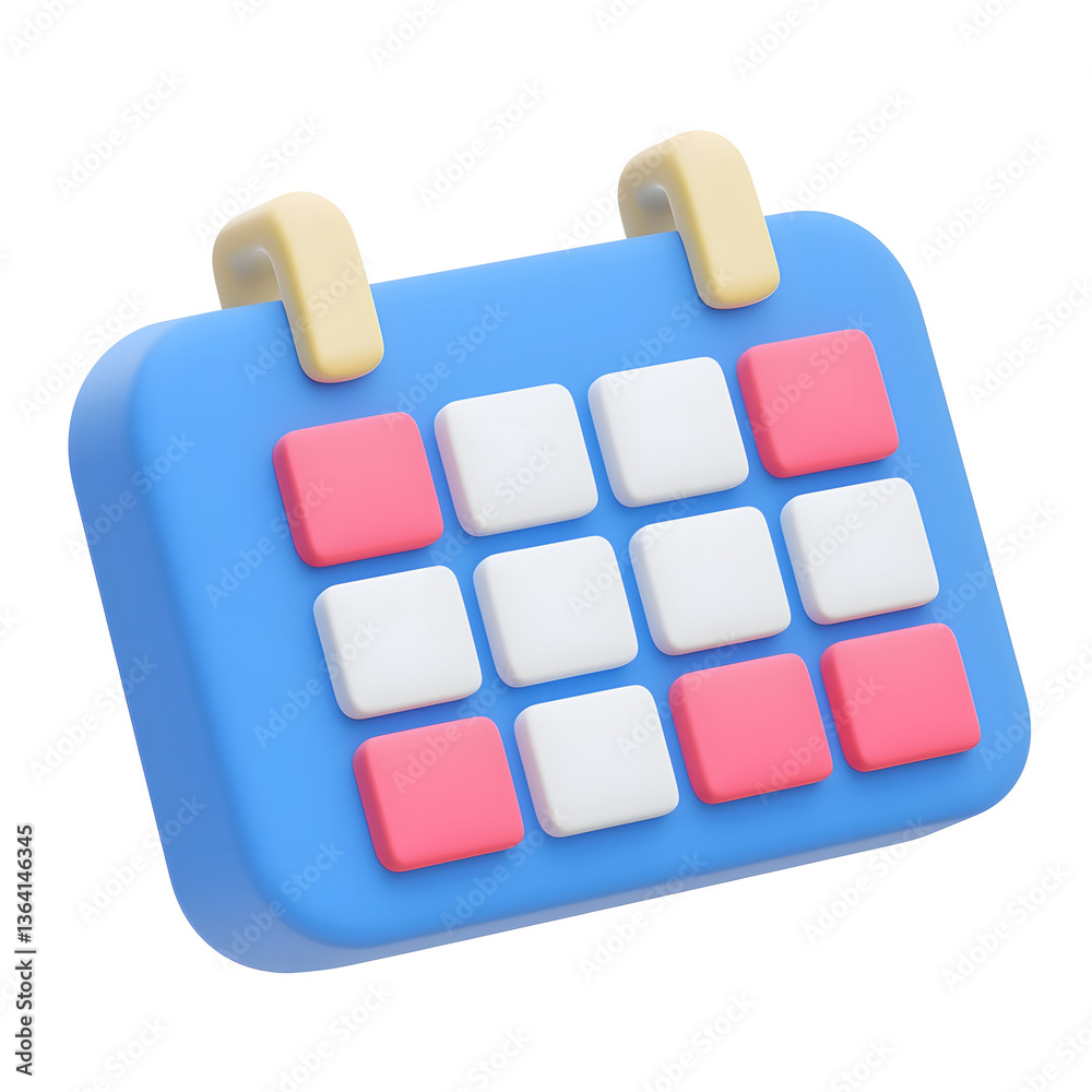 Fototapete 3d of a vibrant blue digital calendar icon with an embedded clock for scheduling reminders designed 