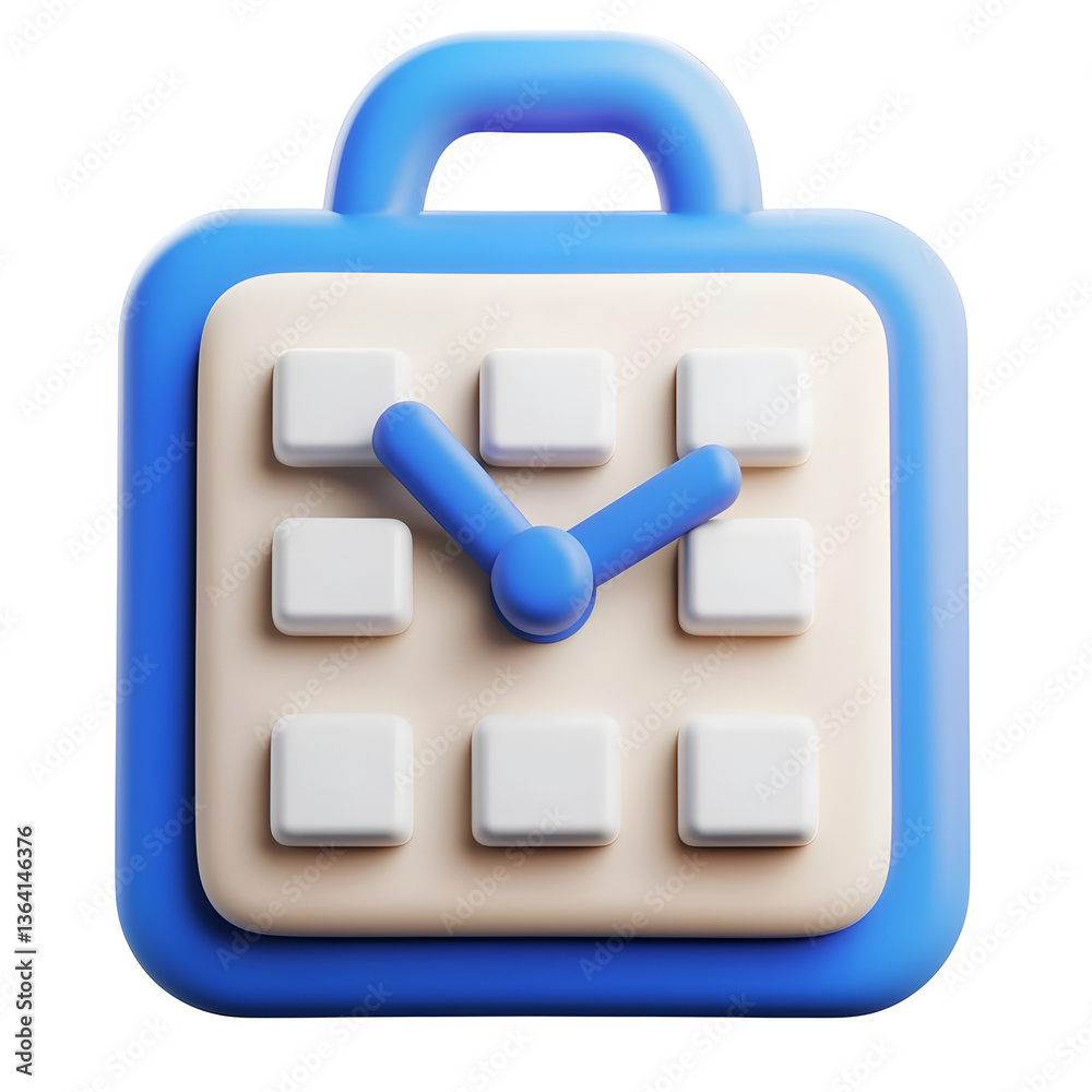 Poster Vibrant blue 3D of a clean minimalist digital calendar icon with an embedded clock for scheduling and managing reminders and tasks