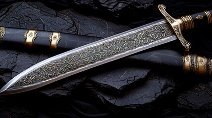 A splendidly adorned Sikh ceremonial sword, showcasing intricate craftsmanship and cultural significance. HD 8K wallpaper Photographic Image