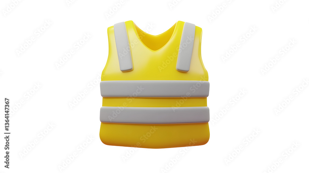 Poster A sleek structured 3D icon representation of a yellow safety vest designed with a minimalist aesthetic for user interface elements