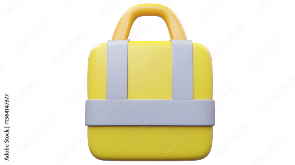 Poster A clean modern 3D rendered icon of a bright yellow safety vest with reflective stripes designed for use in web user interfaces and other digital applications