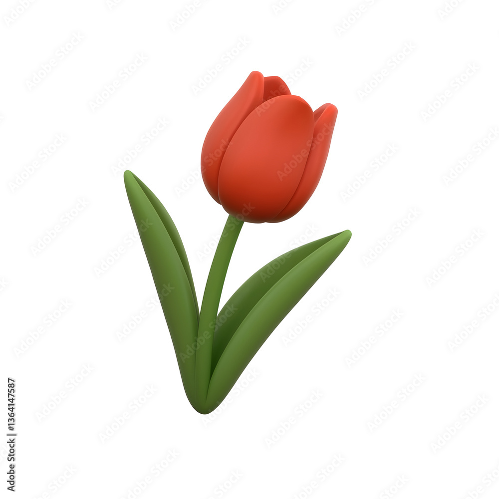 Poster close up render of a vibrant red tulip flower against a simple minimalistic white transparent backgr