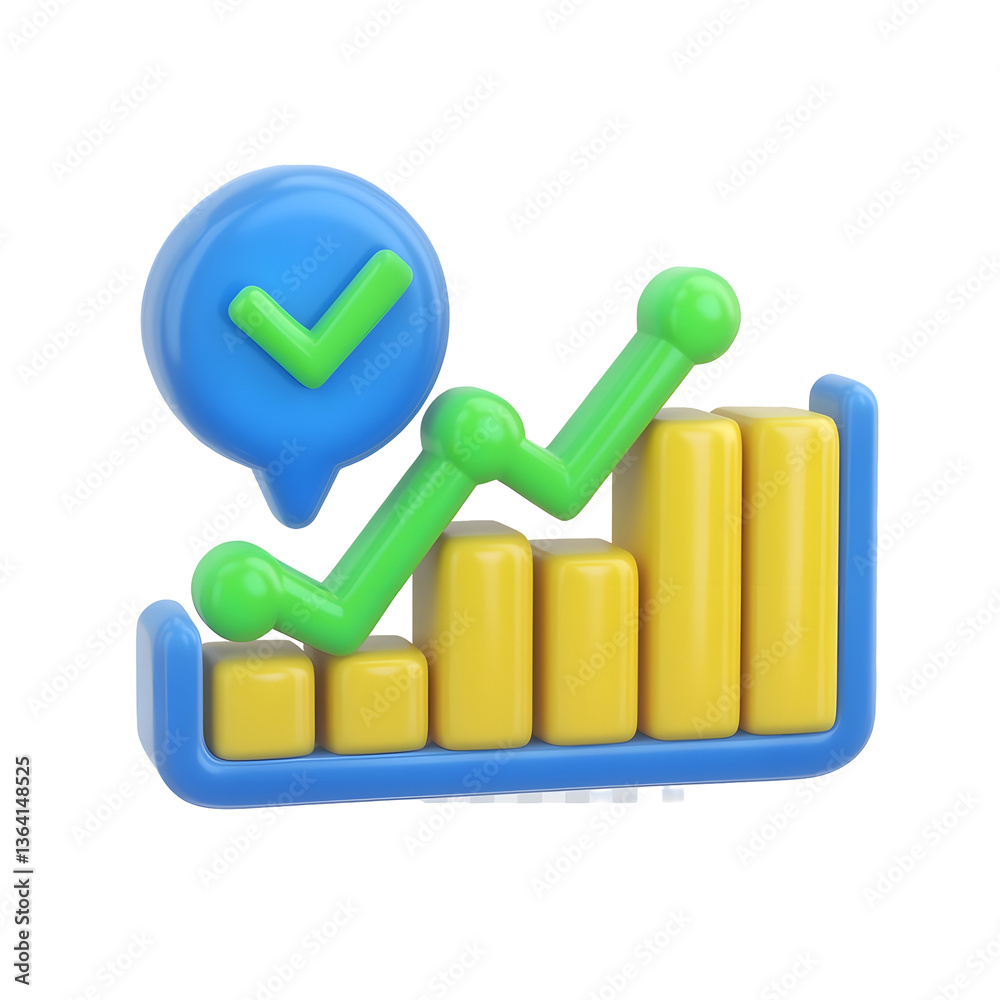 Leinwandbilder 3D render of a digital analytics chart icon representing business data growth and successful performance metrics