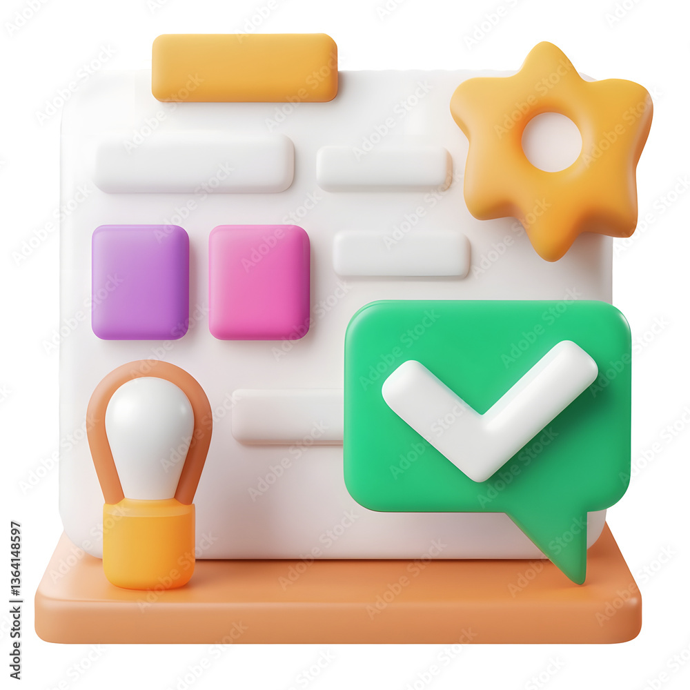 Aufkleber Sleek and structured 3D icon render with colorful geometric shapes symbols and UI elements in a clean minimalistic style against a white transparent background