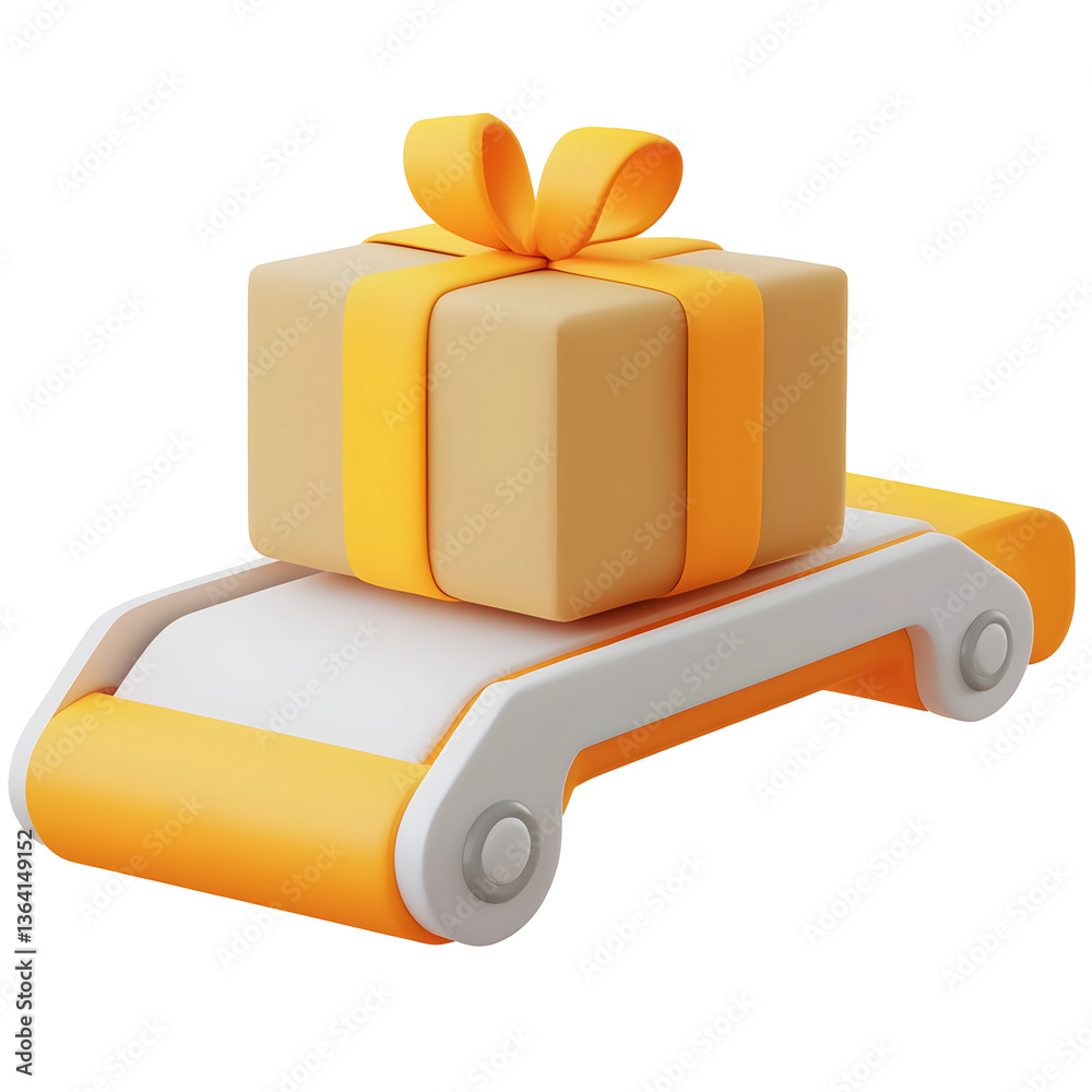 Aufkleber a 3d rendering of a securely packed beige gift box with a yellow ribbon being transported on a clean