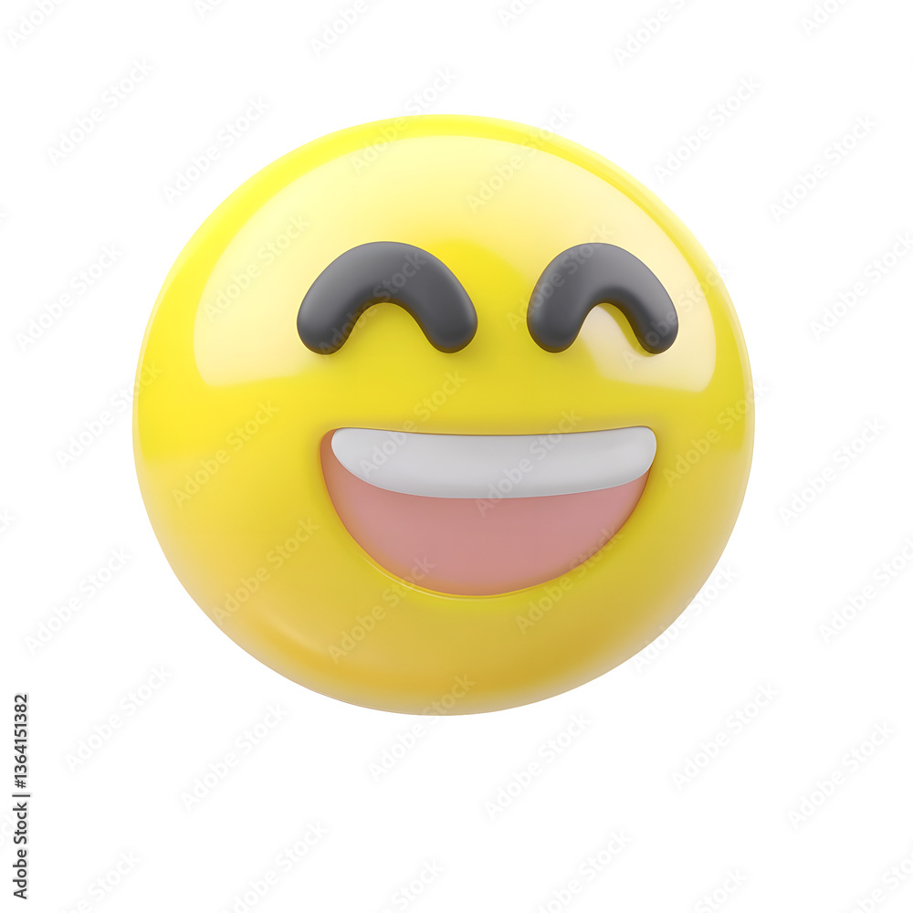 Leinwandbilder A 3D rendered minimalistic and clean design of a happy face icon with a smooth curved smile and round eyes suitable for use in website user interfaces and digital applications