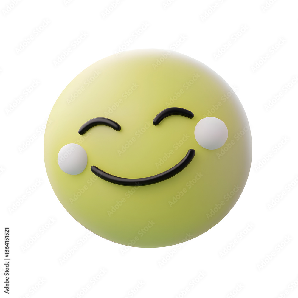 Poster a close up render of a clean smooth and simplified 3d smiley face icon with a warm positive expressi