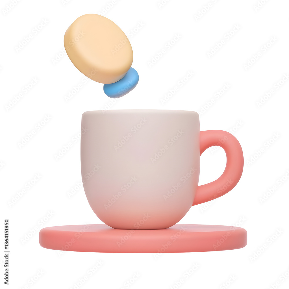 Poster visually striking 3d rendered icon of a modern pastel colored coffee mug with a minimalist balanced 
