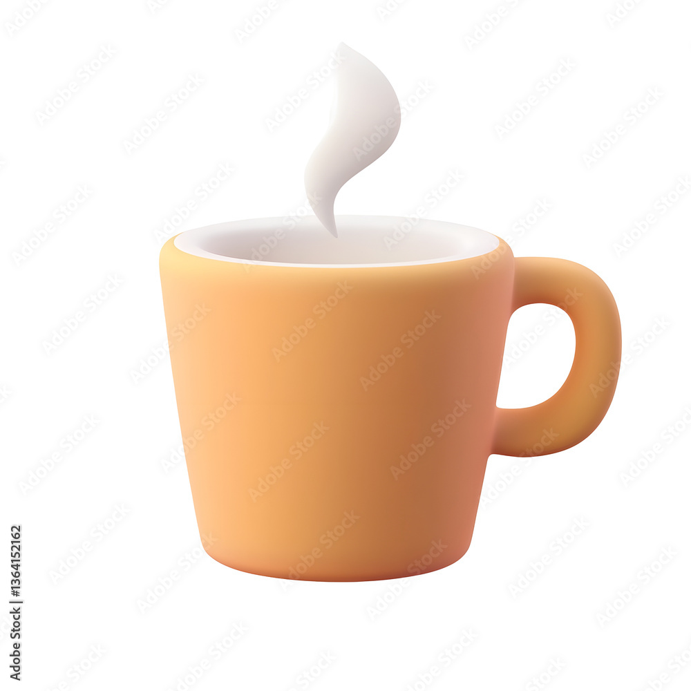 Poster a simple elegant orange ceramic coffee cup with smooth lines and floating steam against a clean tran