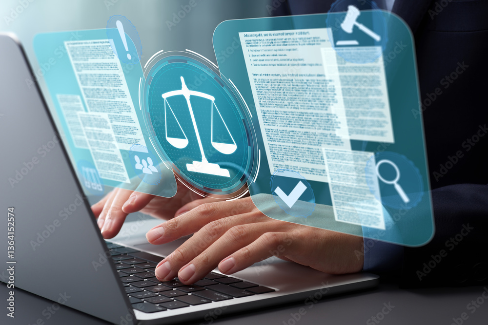 Poster document and compliance. management and assessment system of compliance. lawyer reviewing and prepar