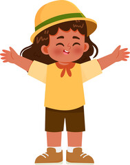 Childrens Playing and Catching Insect and Butterfly with Bugs Net in Forest Adventure Illustration