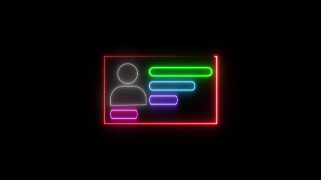 Glowing neon NID card verify icon isolated .parson verify icon , passport scan icon isolated .neon identification icon animation .