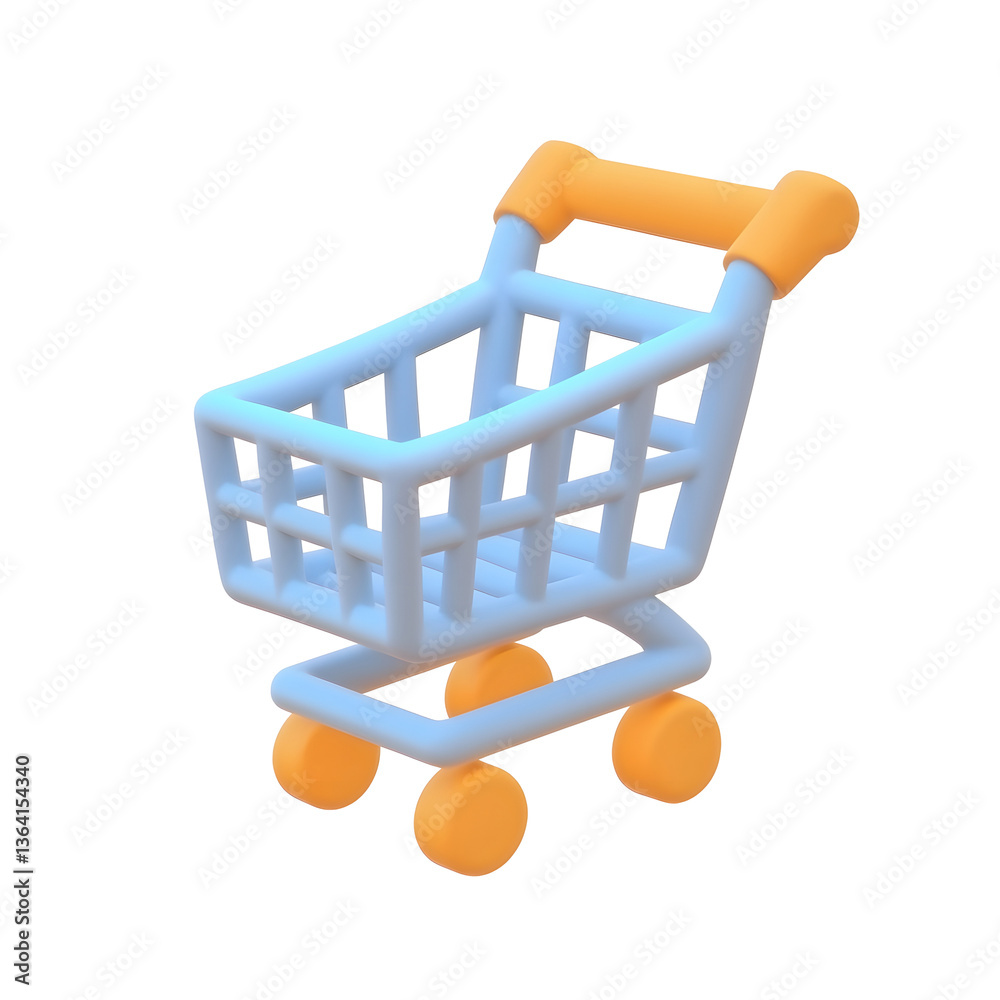 Poster A 3D rendered icon of a minimalist shopping cart with a clean structured frame and smooth edges isolated on a transparent background